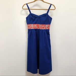 Blue Anthropologie dress with silk waistband